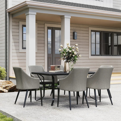 7 Piece Wicker Patio Set, Cushions, Umbrella Hole, Slatted Table Outdoor Dining Sets at Gallery Canada