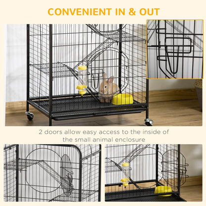 36.6" Rolling Small Animal Cage, Rabbit Ferret Playpen, Black Houses & Habitats at Gallery Canada