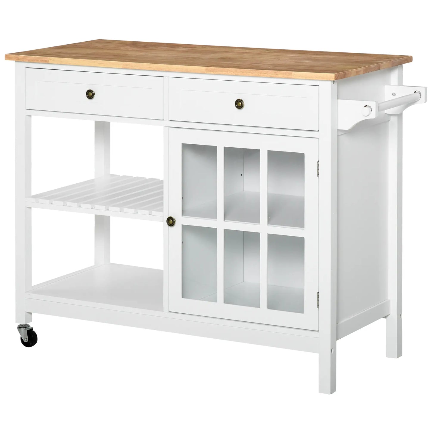 Kitchen Cart on Wheels, Utility Storage Island, Rubber Wood Top, White Kitchen Islands & Kitchen Carts White at Gallery Canada