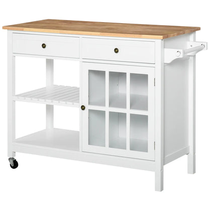 Kitchen Cart on Wheels, Utility Storage Island, Rubber Wood Top, White Kitchen Islands & Kitchen Carts White at Gallery Canada