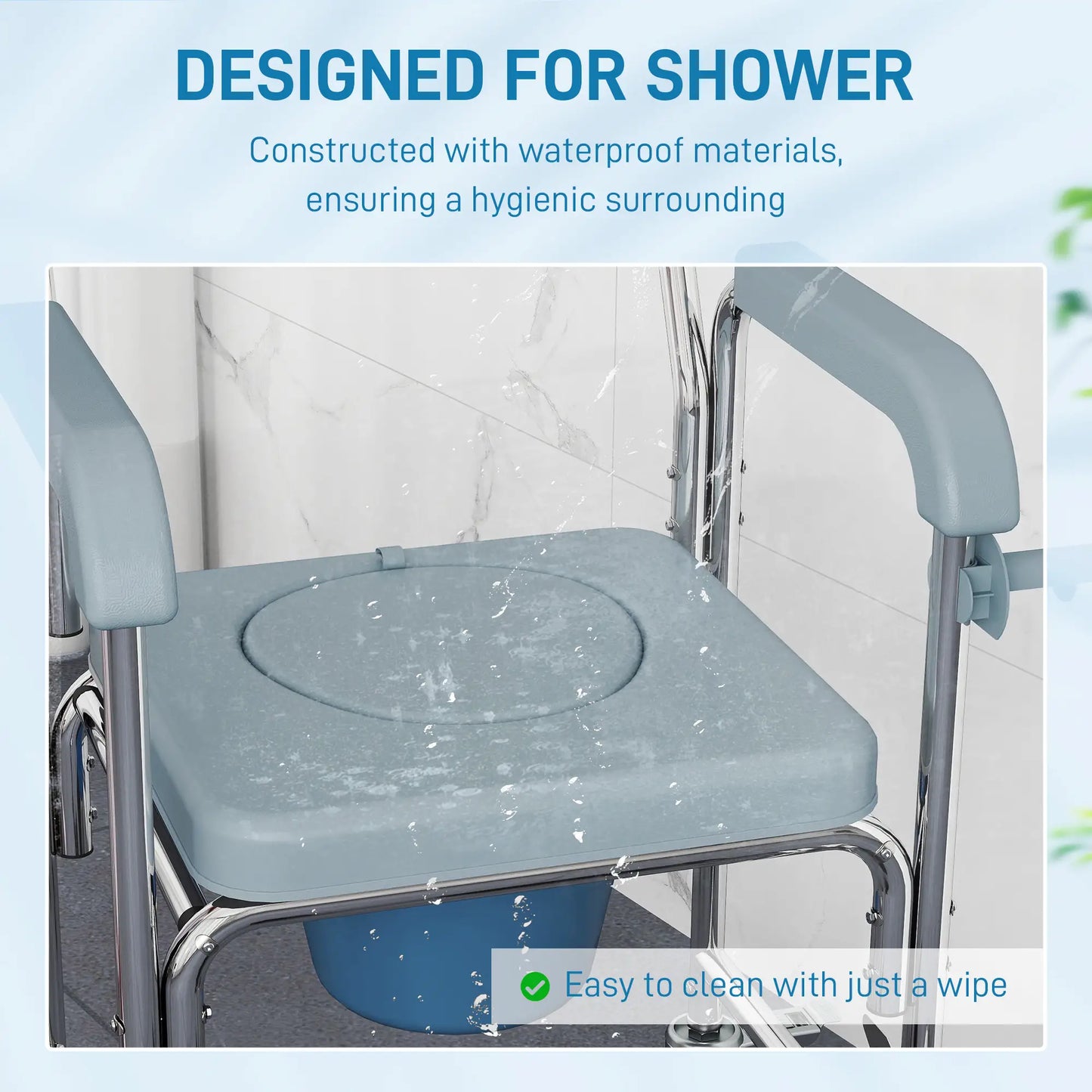 Rolling Shower Chair, Commode with Wheels, Backrest, Arms, Flip Footrests, Grey Bath Chairs at Gallery Canada