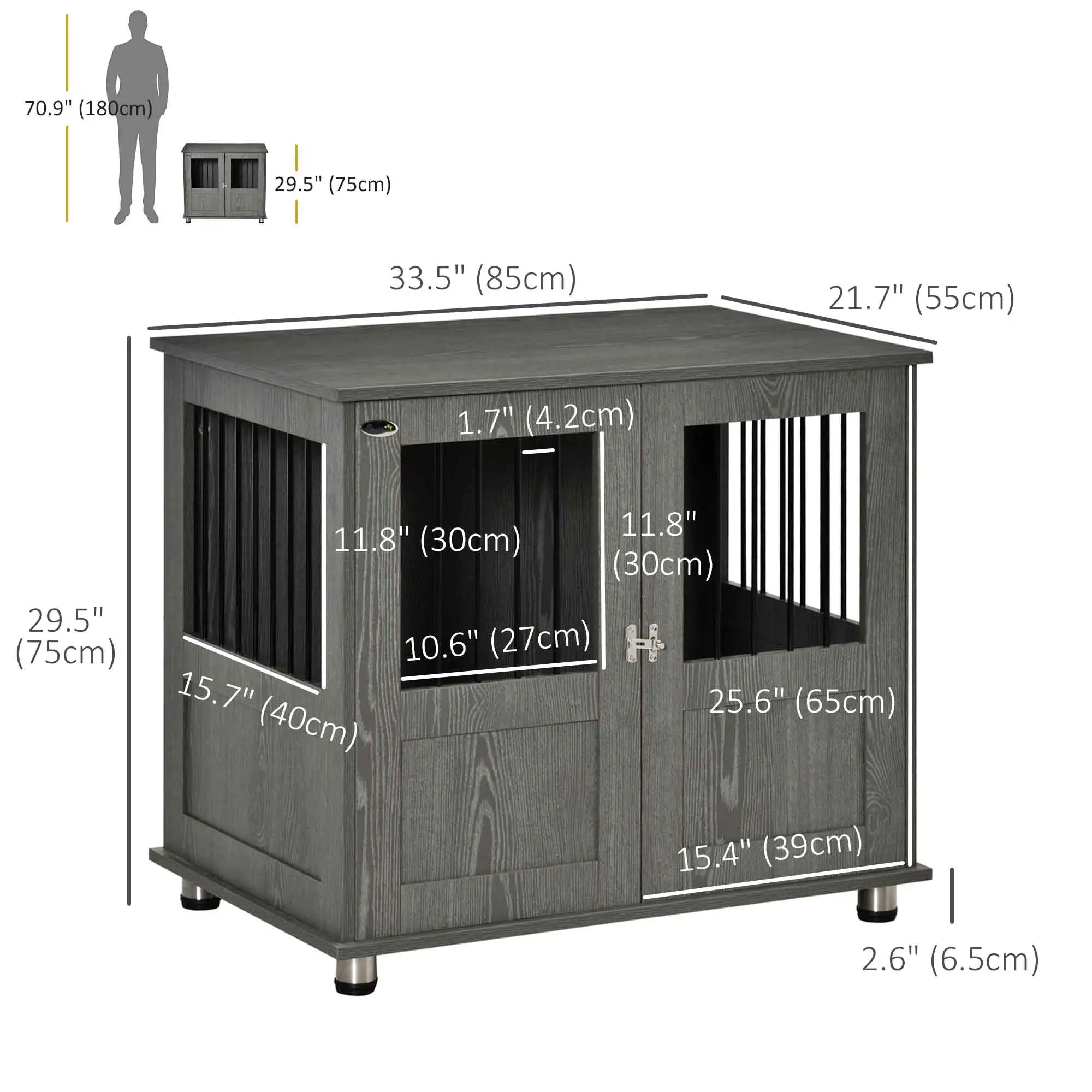 Dog Crate Furniture, Lockable Magnetic Door, Adjustable Feet, Grey Houses, Kennels & Pens at Gallery Canada