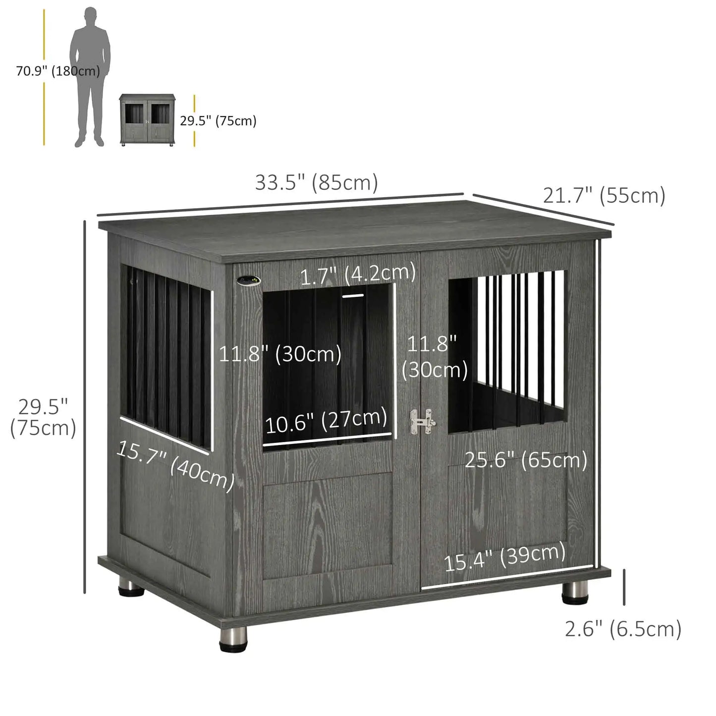 Dog Crate Furniture, Lockable Magnetic Door, Adjustable Feet, Grey Houses, Kennels & Pens at Gallery Canada