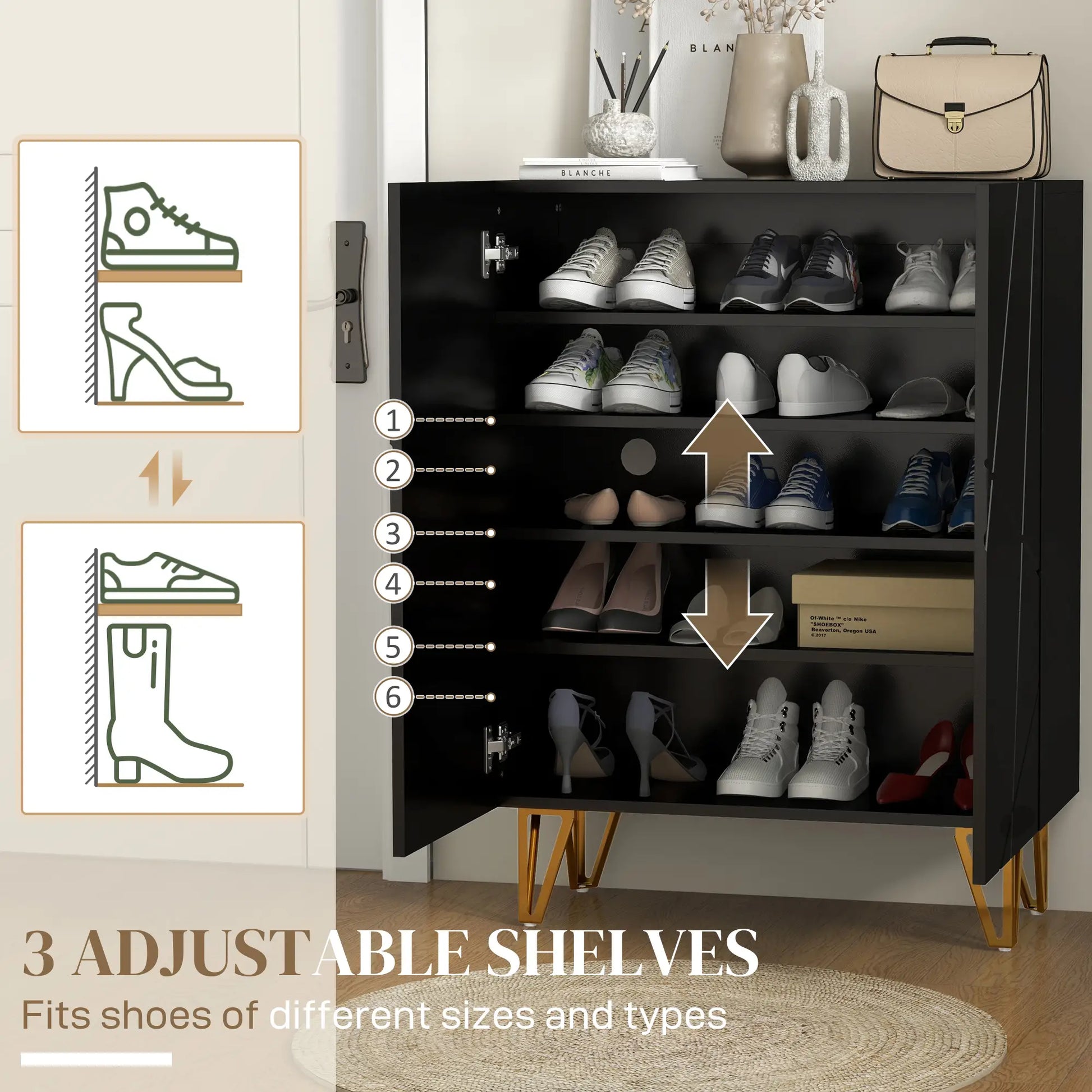 Narrow Shoe Storage Cabinet, Adjustable Shelves, High Gloss, Black Shoe Storage Cabinets & Racks at Gallery Canada