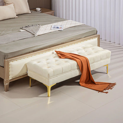 Upholstered End of Bed Bench, Button Tufted, Cream White Storage Ottomans & Benches at Gallery Canada
