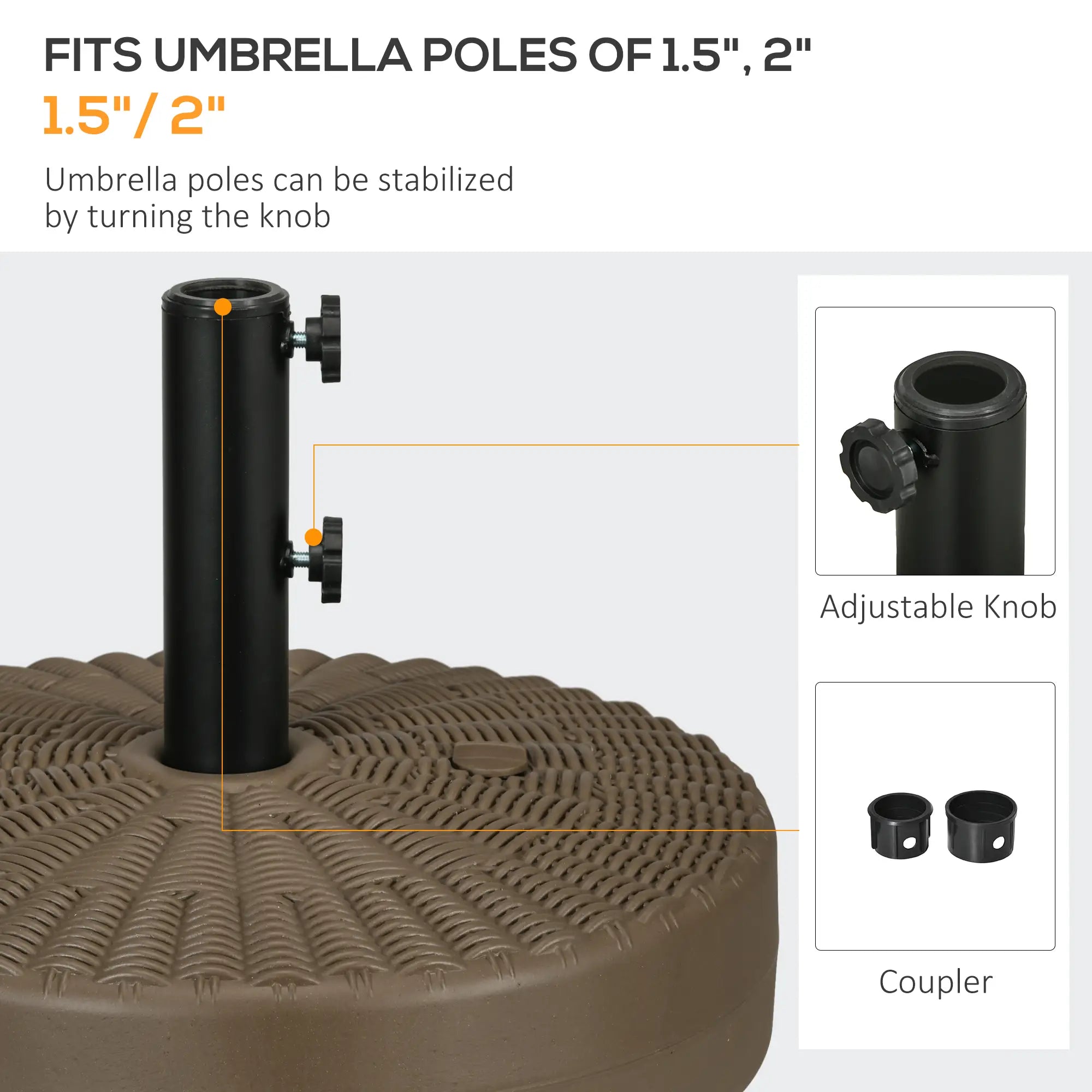 Heavy Duty Fillable Umbrella Base, Round Parasol Stand, Brown Umbrella Bases at Gallery Canada