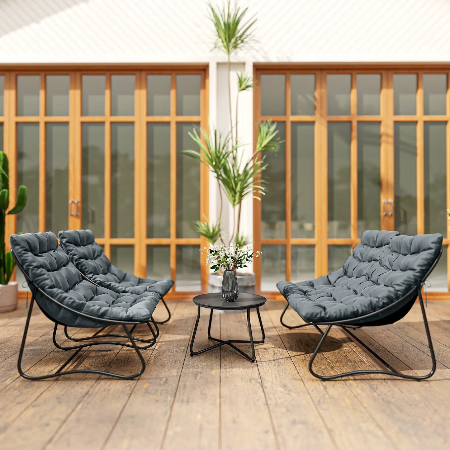 4 Piece Patio Furniture Set, Loveseat, Chairs, Round Metal Table, Cushions, Grey Patio Furniture Sets at Gallery Canada
