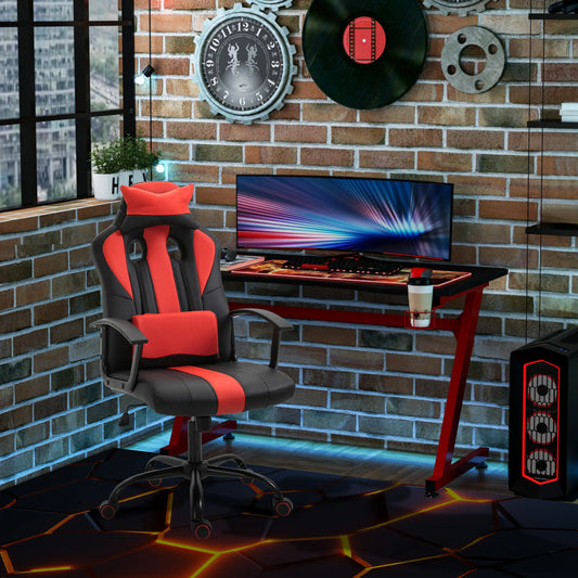 High Back Racing Style Gaming Chair, Adjustable PU Leather, Lumbar Support, Red Video Game Chairs Red and Black at Gallery Canada
