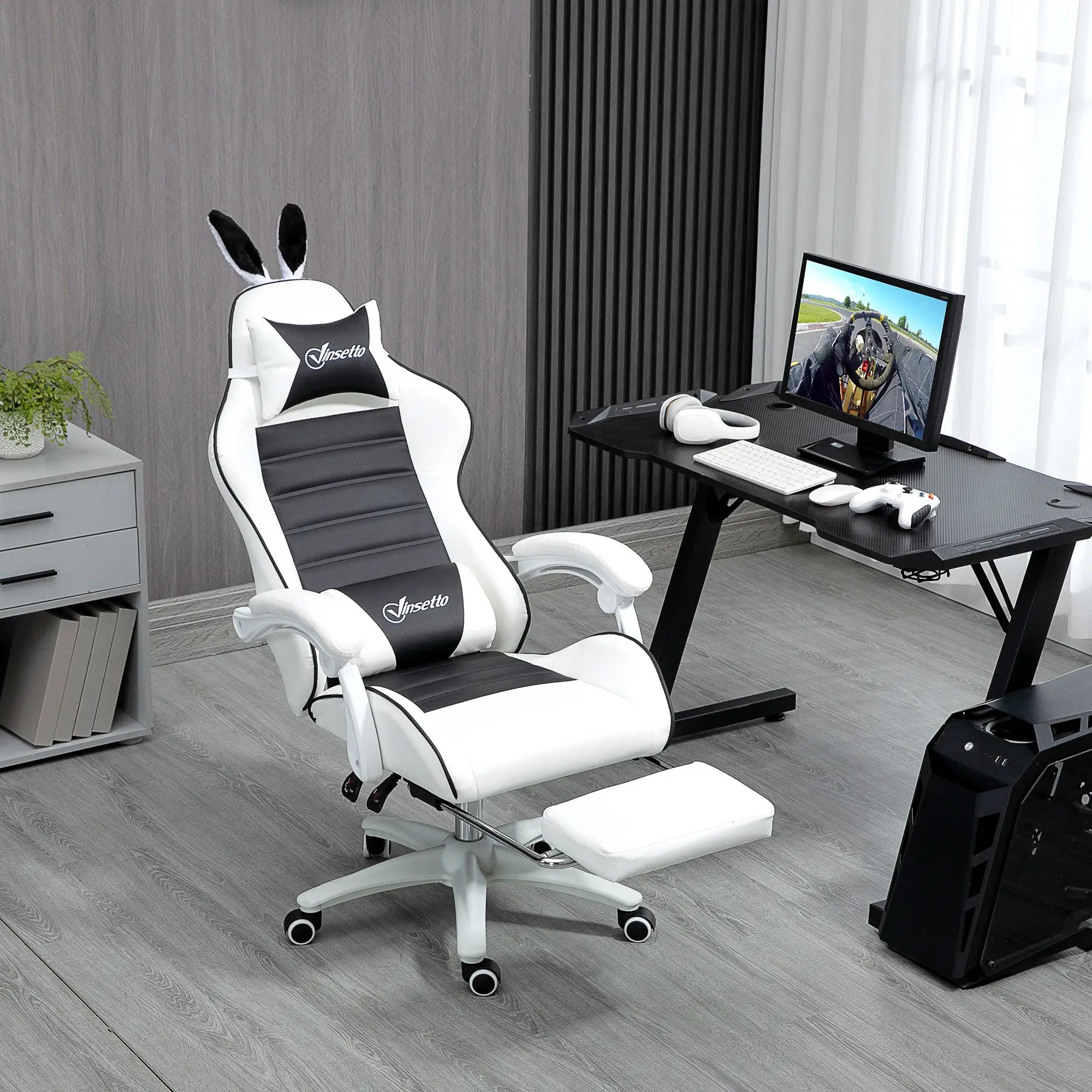 Racing Gamer Chair, PU Leather with Footrest, Headrest, Lumbar Support, Black Video Game Chairs at Gallery Canada