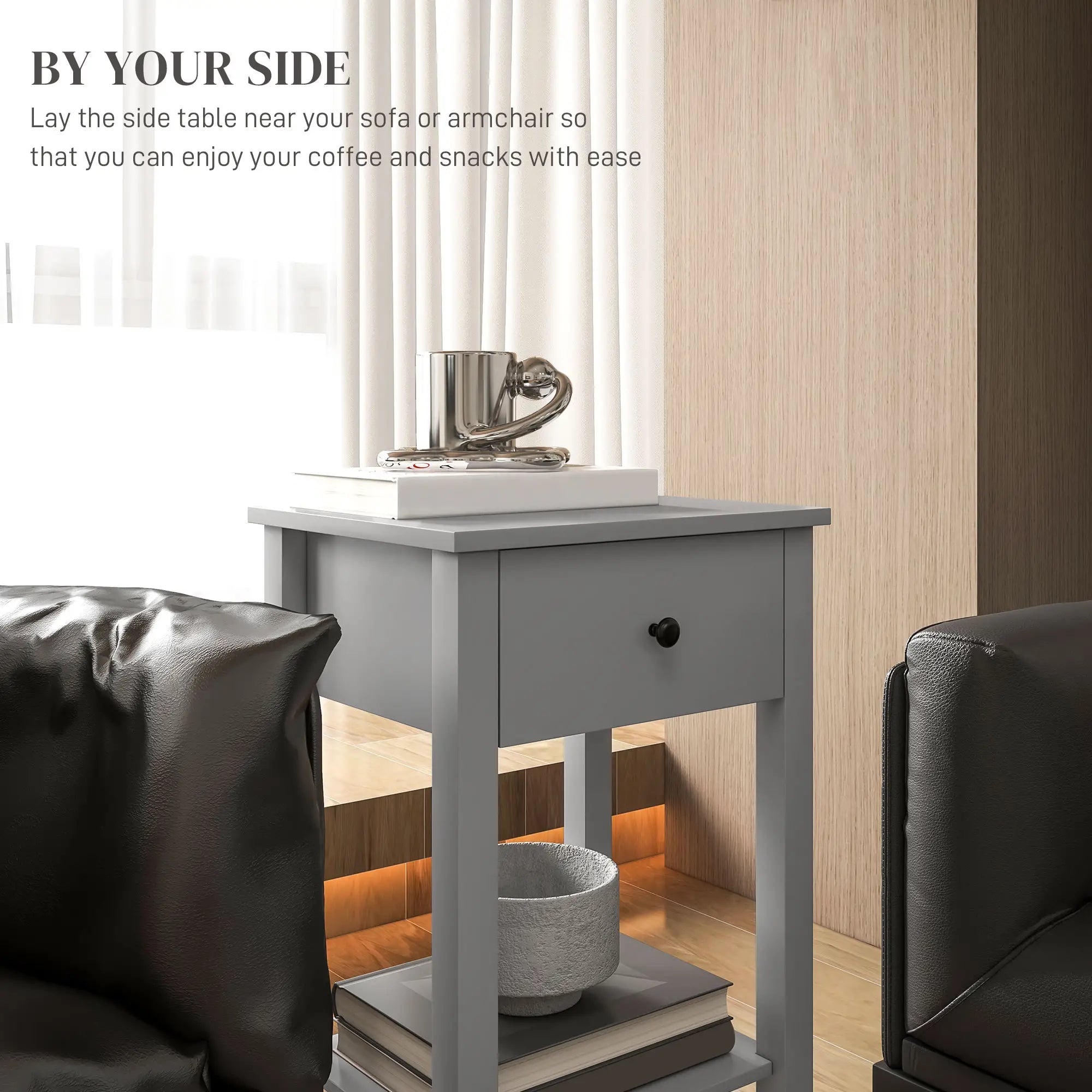 2-Tier End Tables Set of 2, with Drawer, Bottom Shelf, Grey Side Tables at Gallery Canada