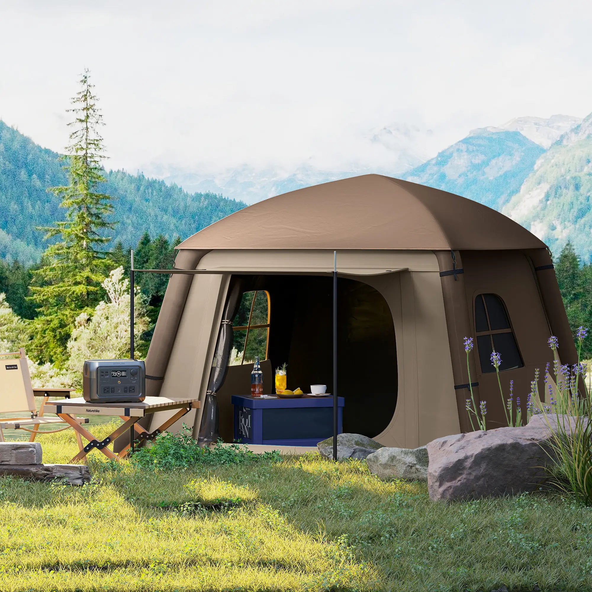 Inflatable Camping Tent, 1-2 Person, Khaki and Brown Camping Tents at Gallery Canada