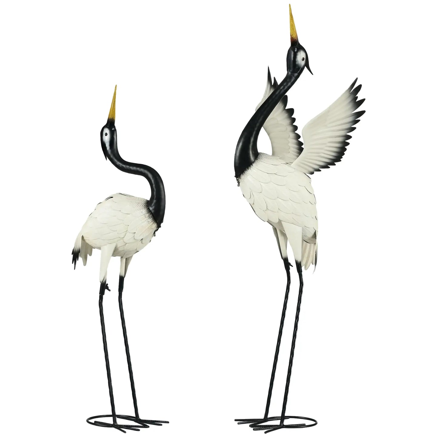 Garden Heron Statues Set of 2, 35.4"-40.6", White and Black Garden Decor at Gallery Canada
