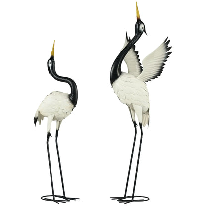 Garden Heron Statues Set of 2, 35.4"-40.6", White and Black Garden Decor at Gallery Canada