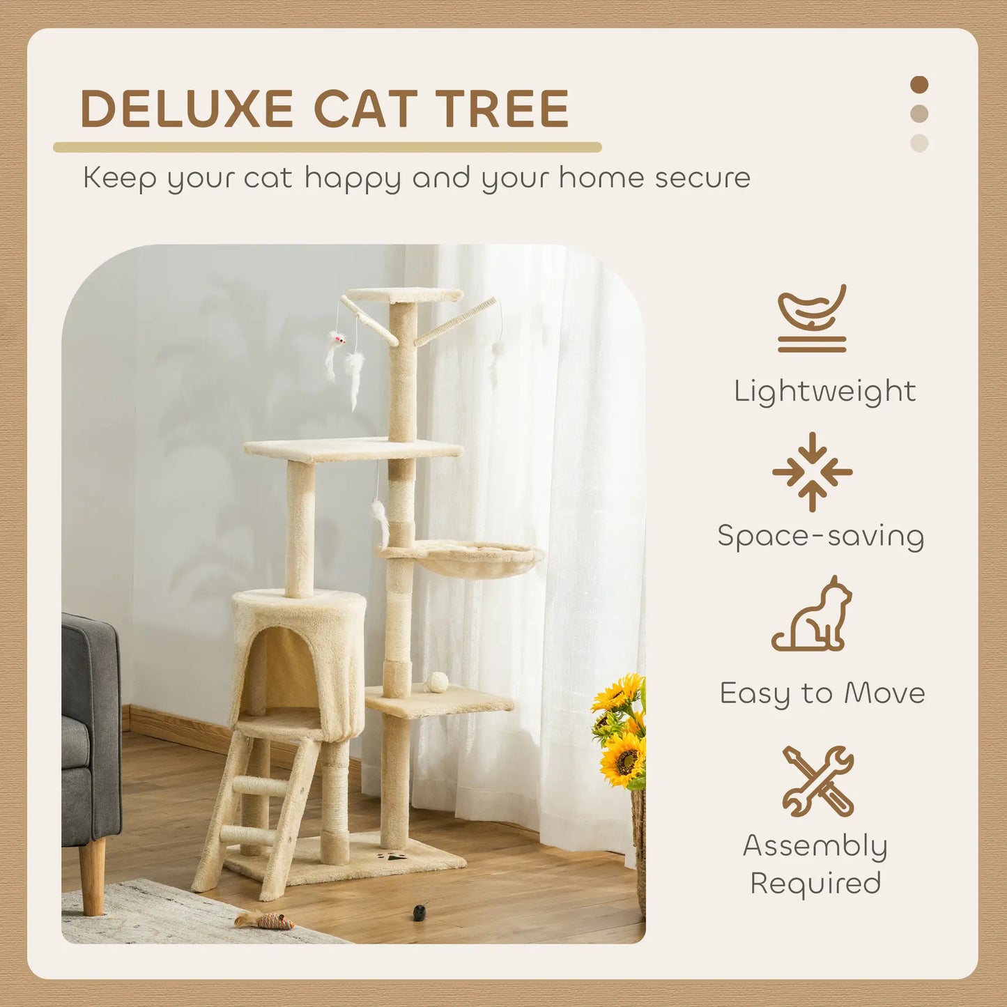 53 Cat Tree Tower, Kitten Activity Centre, Scratching Posts, Beige Cat Towers at Gallery Canada