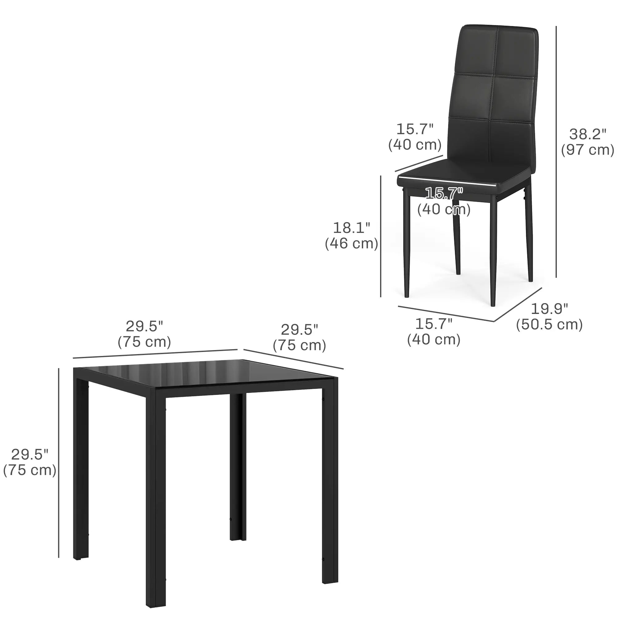 3-Piece Rectangular Glass Dining Table, Metal Frame, Faux Leather Chairs, Black Bar Sets at Gallery Canada