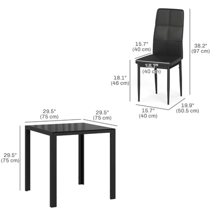 3-Piece Rectangular Glass Dining Table, Metal Frame, Faux Leather Chairs, Black Bar Sets at Gallery Canada
