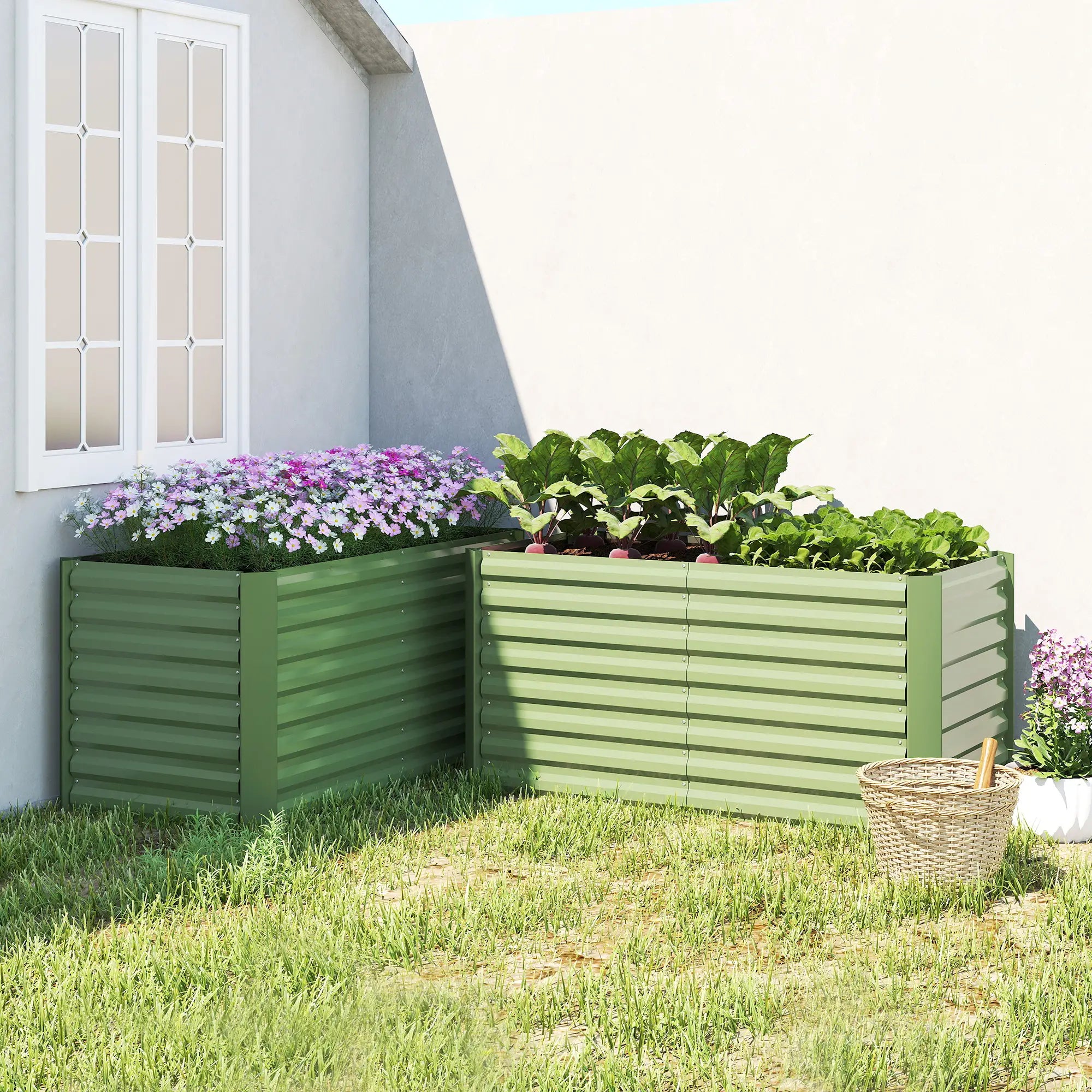 Galvanized Metal Planters Set, 4' x 2' x 2' Raised Garden Bed, Light Green Galvanized Planter Boxes at Gallery Canada
