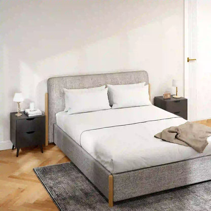 Modern Bedside Table Set Of 2, 2 Drawers, Pine Wood Legs, Black Bedside Tables at Gallery Canada