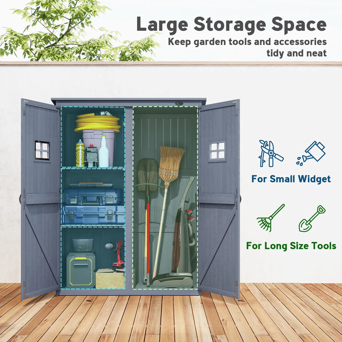 4x1.5ft Wooden Storage Shed, Outdoor Tool Cabinet, Dark Grey