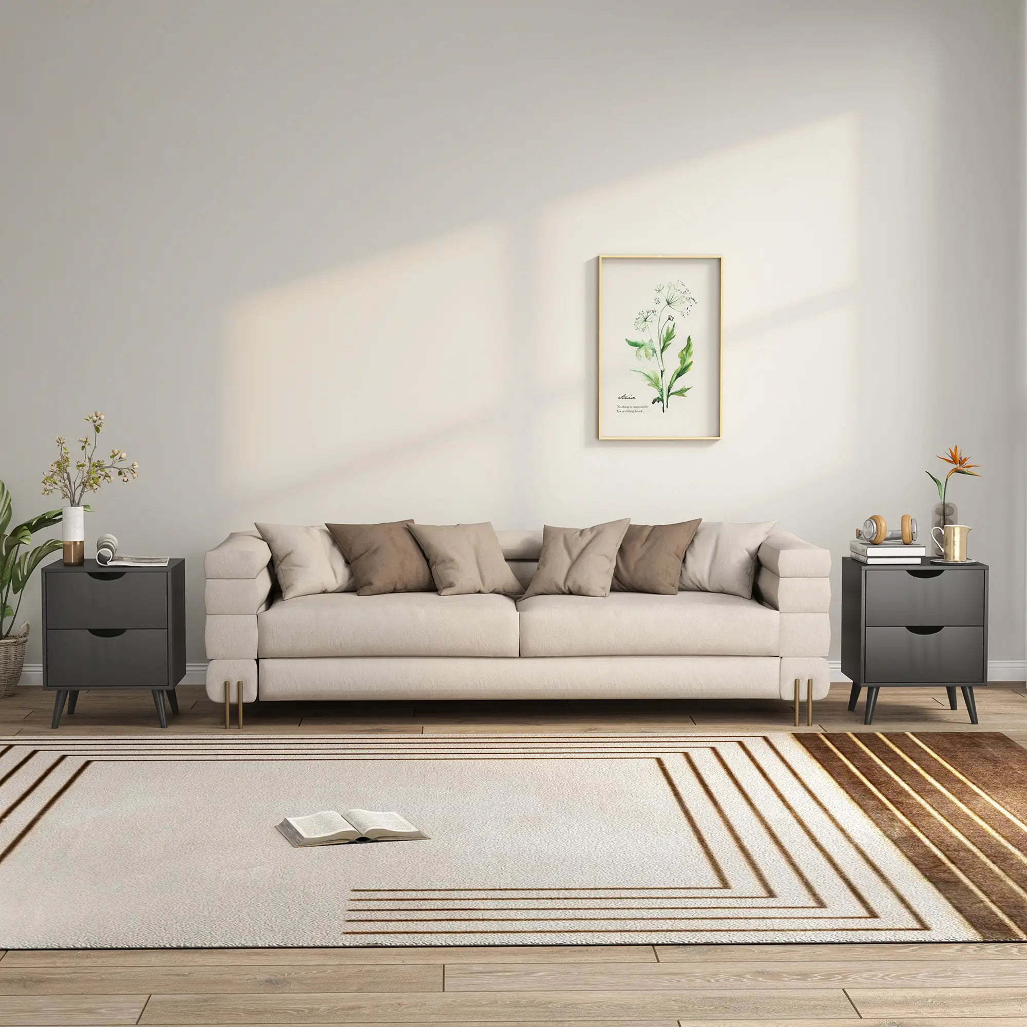 Modern Bedside Table Set Of 2, 2 Drawers, Pine Wood Legs, Black Bedside Tables at Gallery Canada