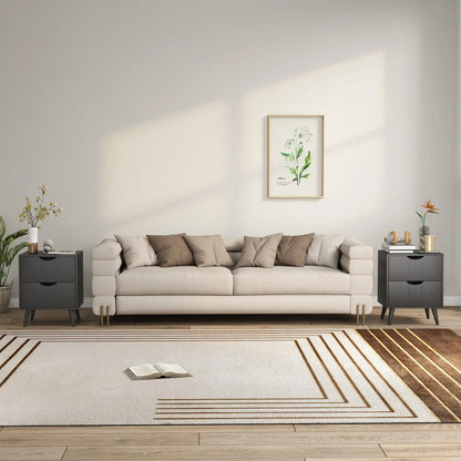 Modern Bedside Table Set Of 2, 2 Drawers, Pine Wood Legs, Black Bedside Tables at Gallery Canada