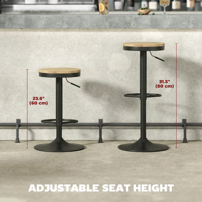 Wood Swivel Barstools Set Of 2, Adjustable Height, Natural Wood And Black, Black Bar Stools at Gallery Canada
