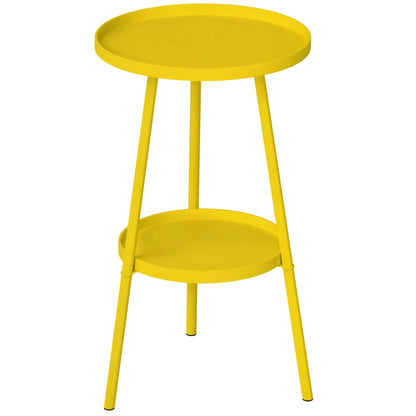 Round Garden Table, 2-Tier Small Side Table, Metal Patio Table, Yellow Patio Side Tables at Gallery Canada