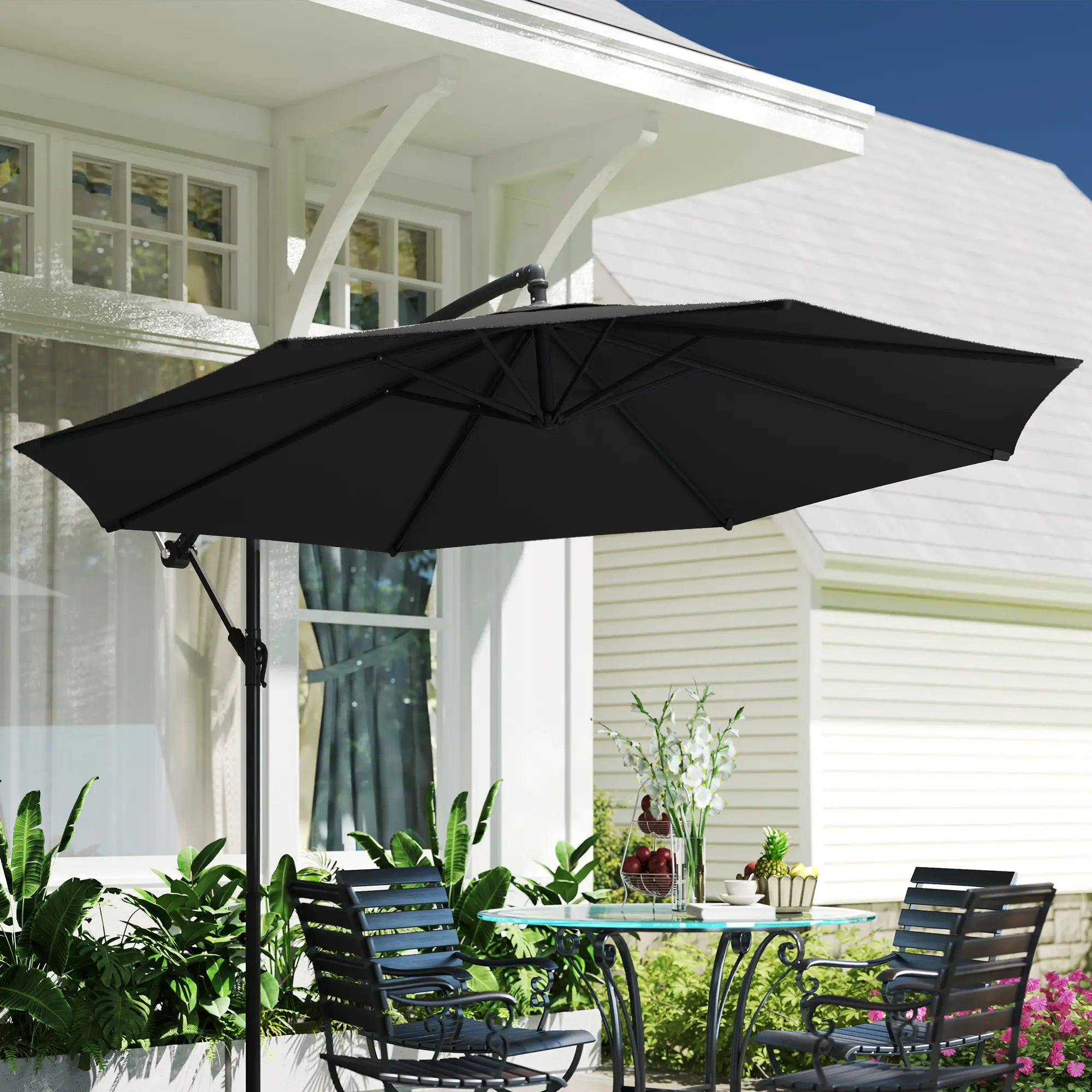 9.7ft Offset Patio Umbrella, Crank, Black Offset Cantilever Umbrellas at Gallery Canada