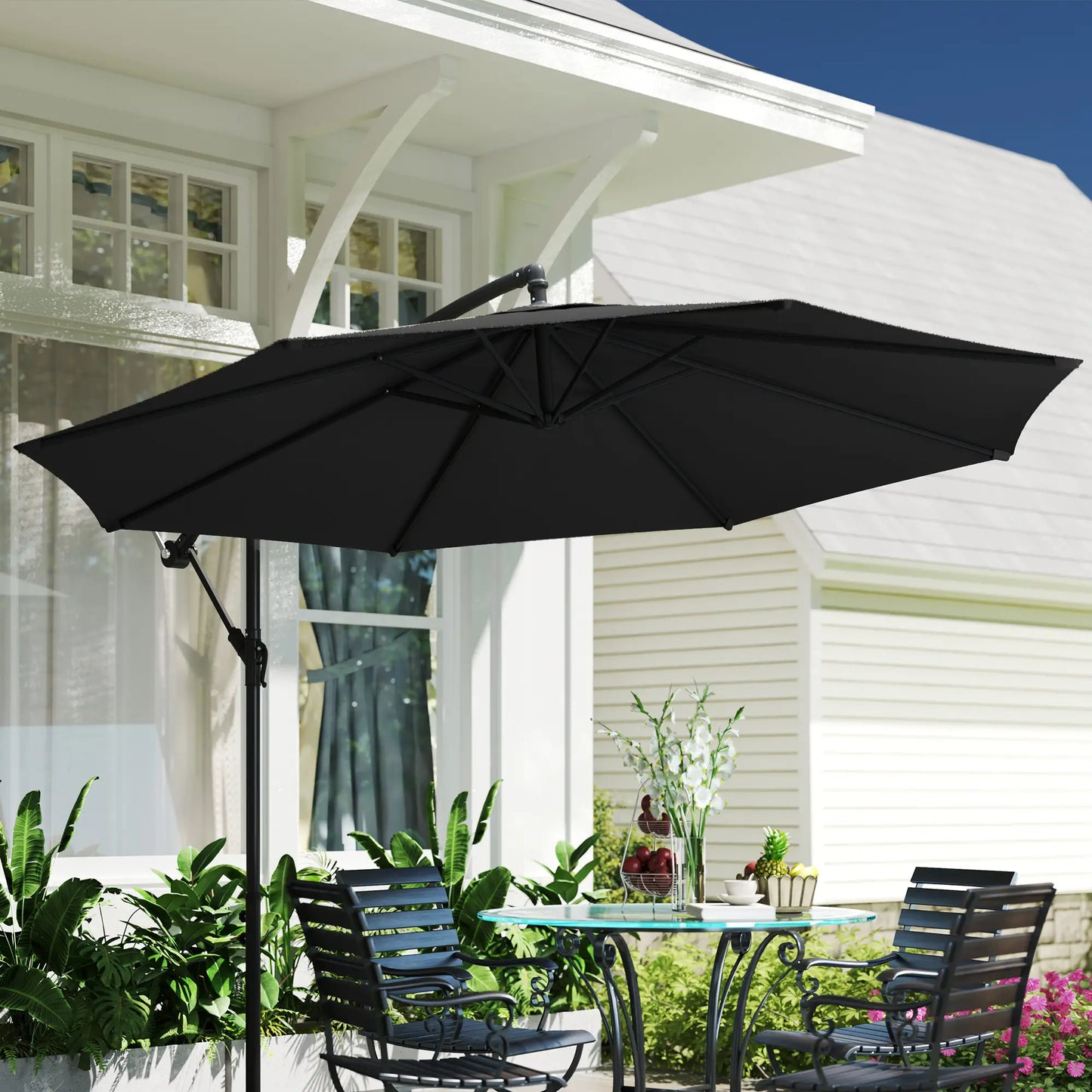 9.7ft Offset Patio Umbrella, Crank, Black Offset Cantilever Umbrellas at Gallery Canada