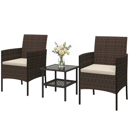3 Piece Wicker Bistro Set, 2-Tier Glass Top Table, Khaki Bistro Sets Brown, Khaki at Gallery Canada