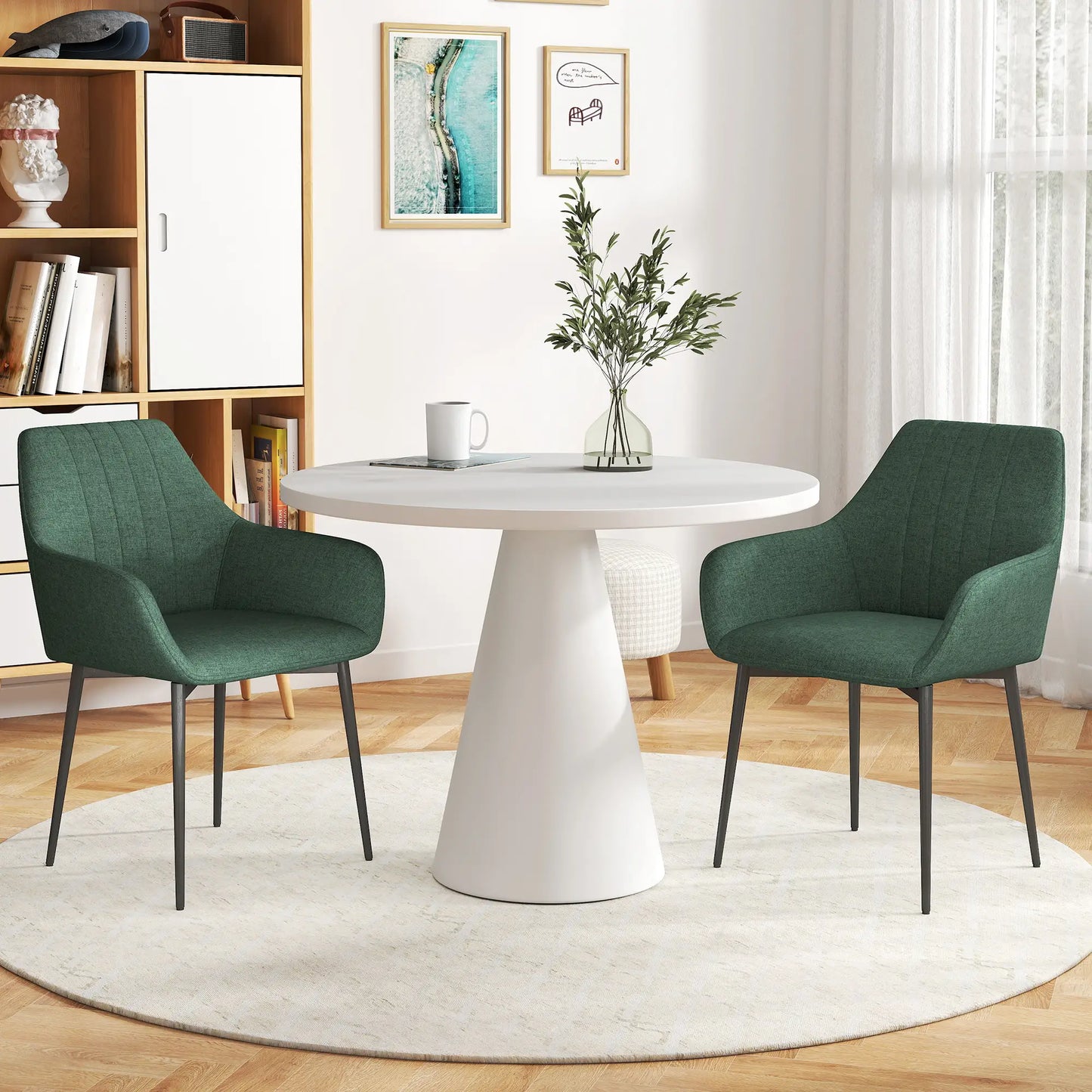 Upholstered Dining Chairs Set of 2, Linen Fabric, Metal Legs, Dark Green Dining Chairs at Gallery Canada