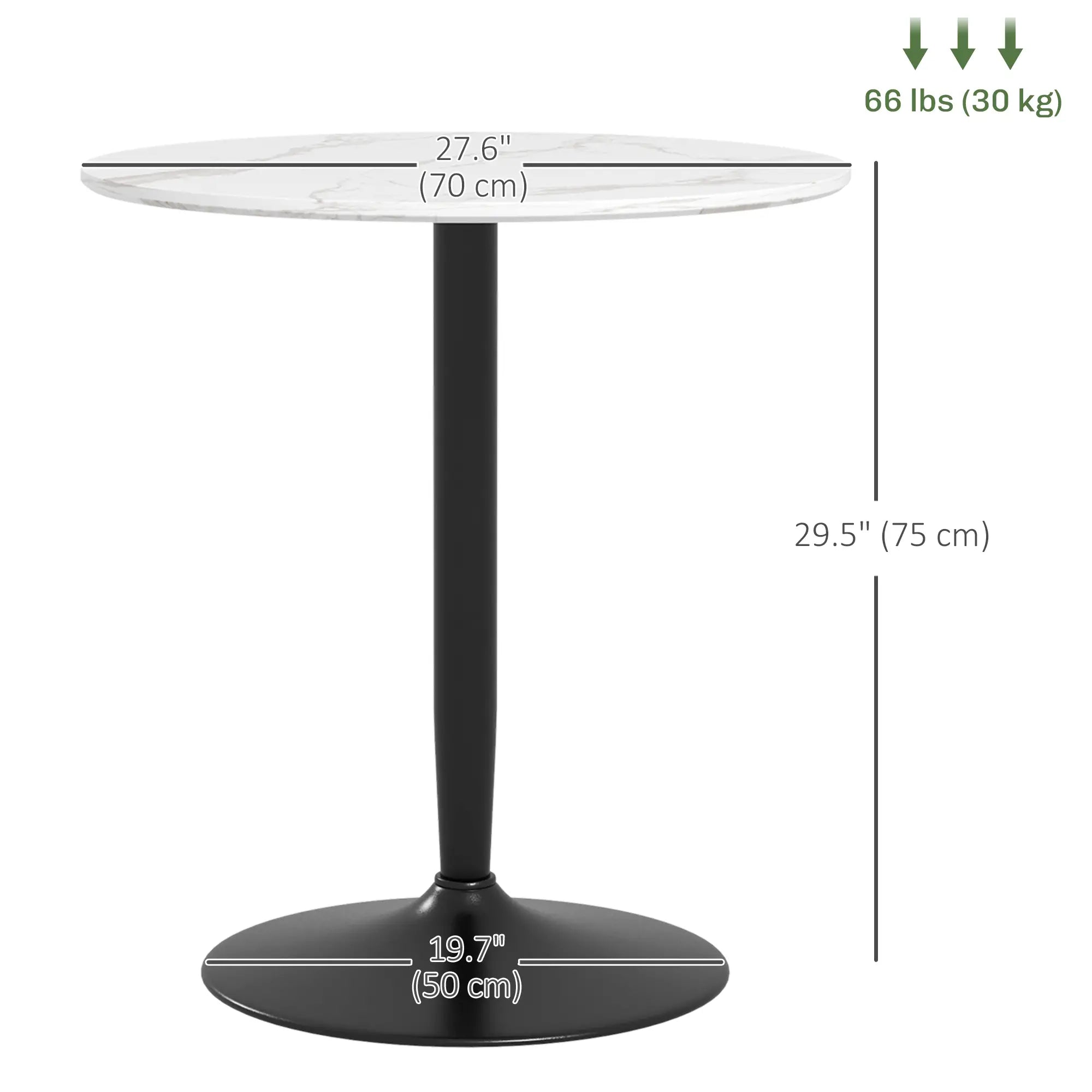 Modern Round Kitchen Table for 2, Steel Base, White Marble, White Dining Tables at Gallery Canada