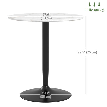 Modern Round Kitchen Table for 2, Steel Base, White Marble, White Dining Tables at Gallery Canada