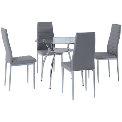 Dining Table Set for 4, Round Kitchen Table and Chairs, Glass Dining Room Table and PU Leather Upholstered Chairs at Gallery Canada
