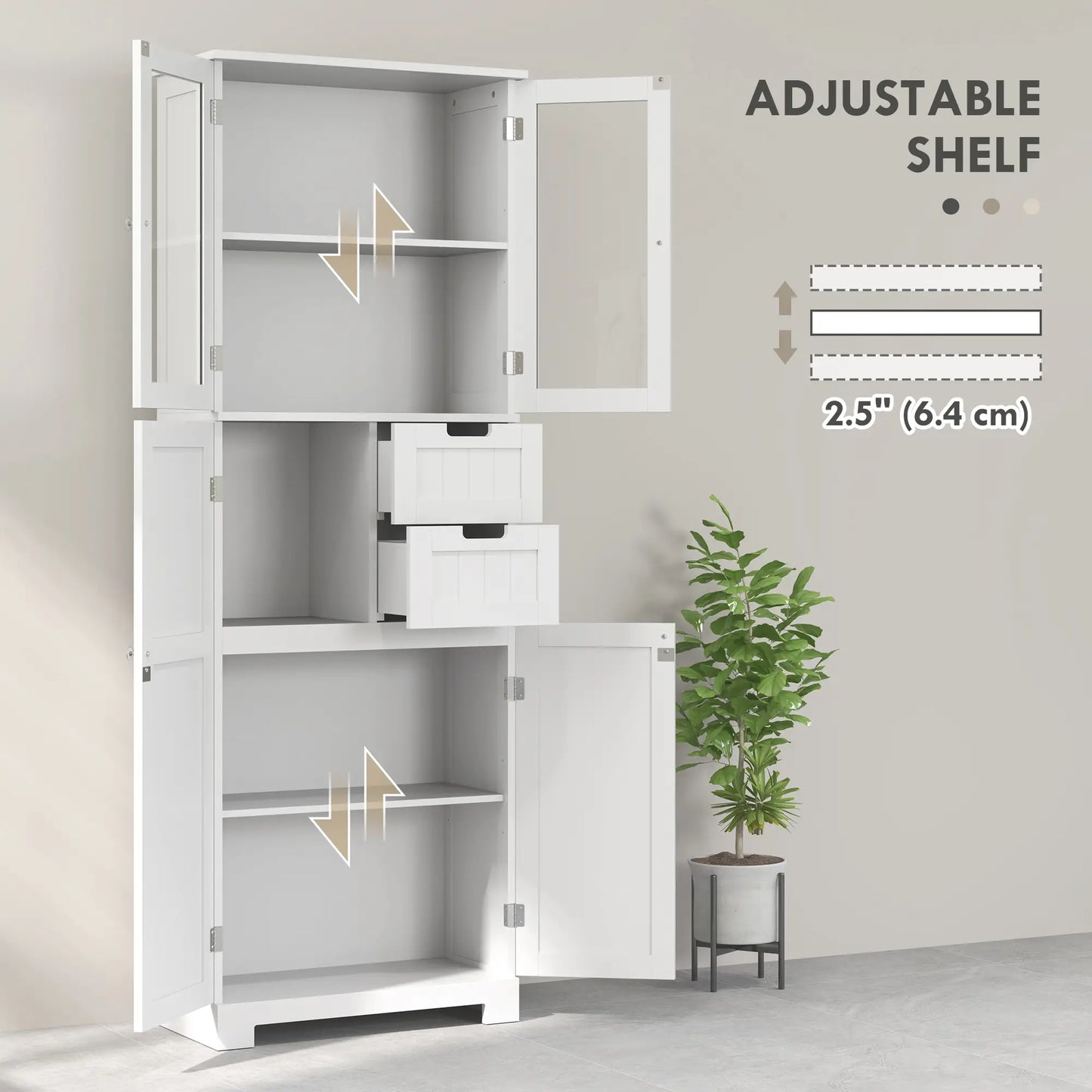 Tall Bathroom Storage Cabinet, Adjustable Shelves, White Bathroom Cabinets at Gallery Canada