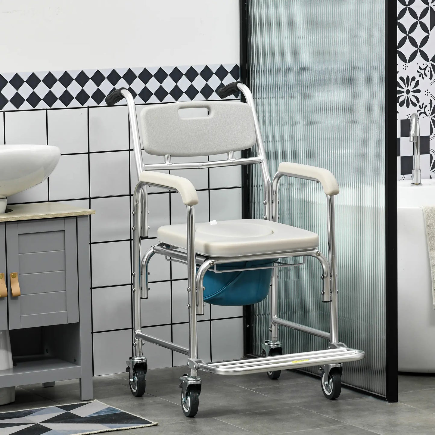 3-in-1 Shower Commode Wheelchair, Padded Seat, Elderly Disabled Transport Chair Bath Chairs at Gallery Canada