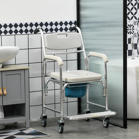 3-in-1 Shower Commode Wheelchair, Padded Seat, Elderly Disabled Transport Chair Bath Chairs Grey at Gallery Canada