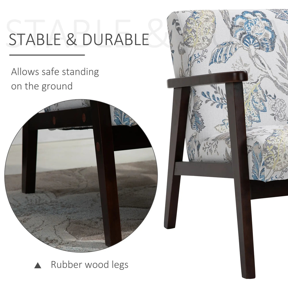 Mid-Century Modern Accent Chair, Retro Fabric Armchair, Wooden Arm, Floral Accent Chairs at Gallery Canada