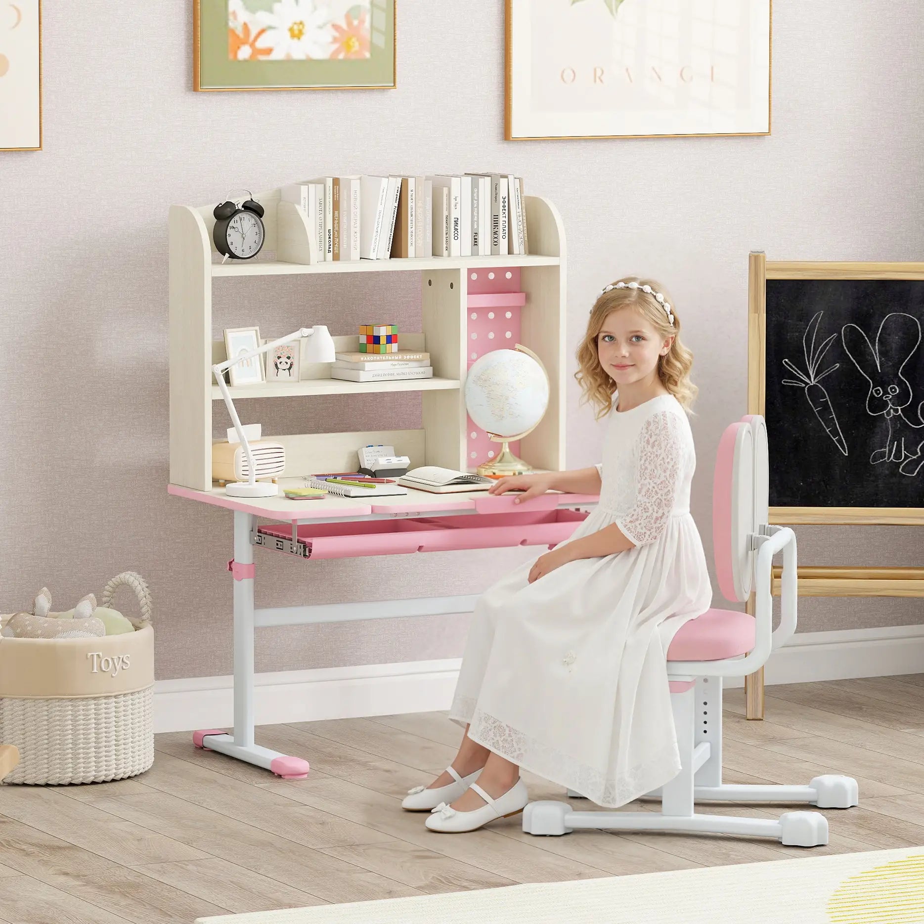 Kids Desk Chair Set, Adjustable Height, Ages 3-12, Pink Kids Desk Sets at Gallery Canada