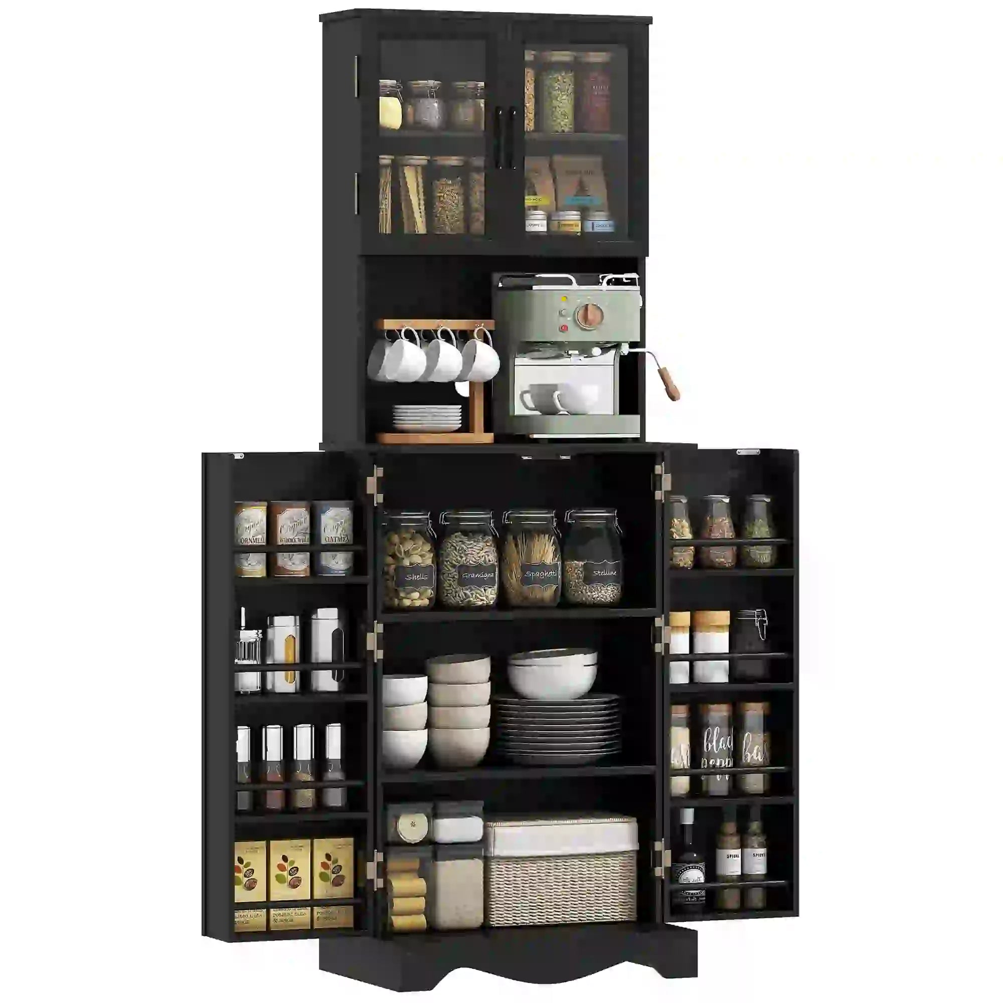 71 Inch Kitchen Pantry Cabinet, Freestanding Hutch, Black Kitchen Pantry Cabinets at Gallery Canada