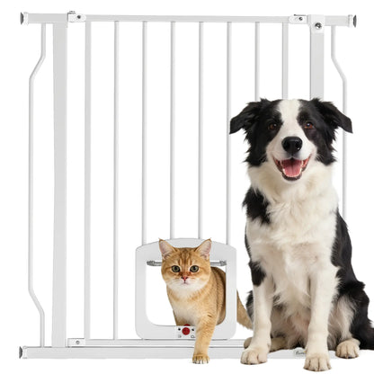 29.5-33.5" Adjustable Dog Gate with Cat Door, White