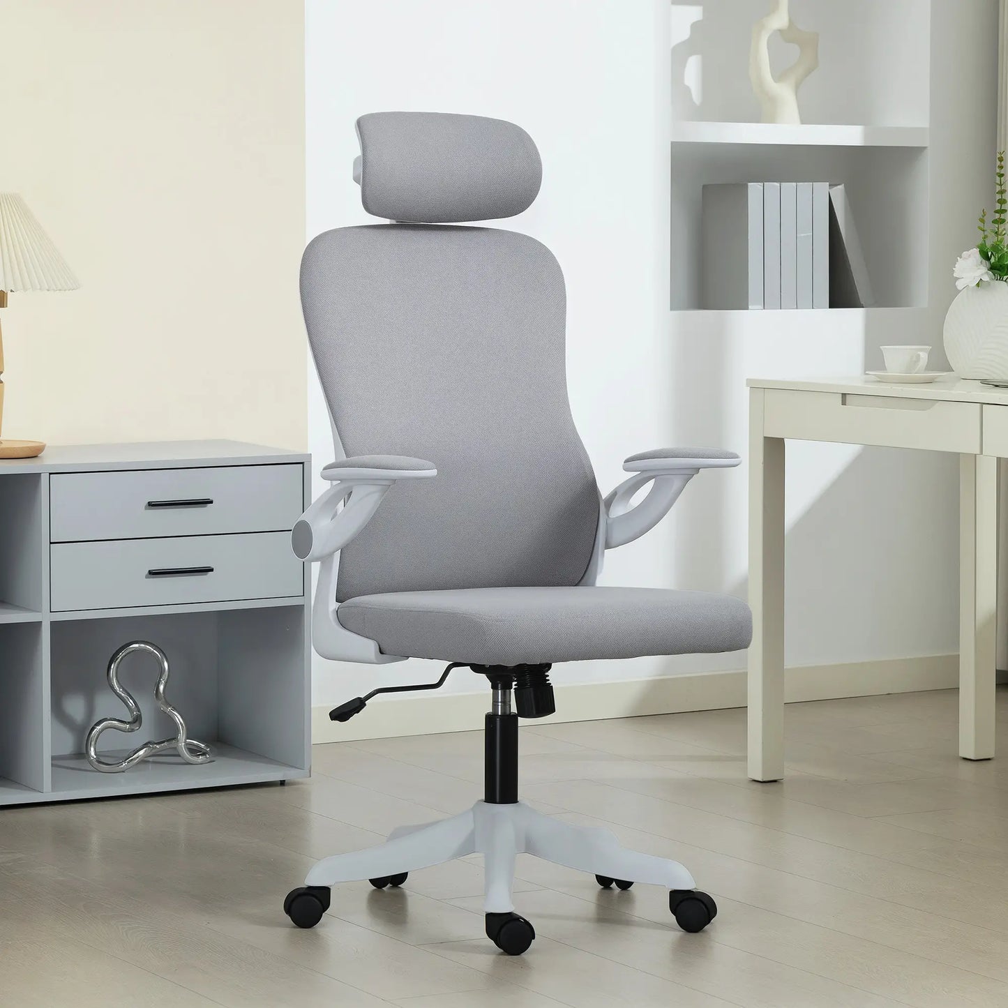 Ergonomic Office Chair, Swivel Desk Chair with Lumbar Support, Headrest, Grey Task Chairs at Gallery Canada