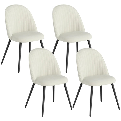 Set of 4 Modern Dining Chairs, Velvet Upholstered, Cream White, Cream White