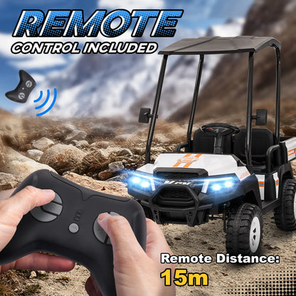 24V 2 Seater Electric Car, Remote Control, 4 Wheels Suspension, White Electric Toy Cars at Gallery Canada