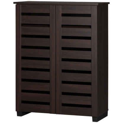 Narrow Shoe Cabinet, 2 Slatted Doors, Adjustable Shelves, Holds 15 Pairs, Dark Brown Shoe Storage Cabinets & Racks at Gallery Canada