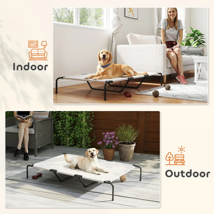Large Dog Bed, Elevated Outdoor Cot, Breathable Mesh, Beige