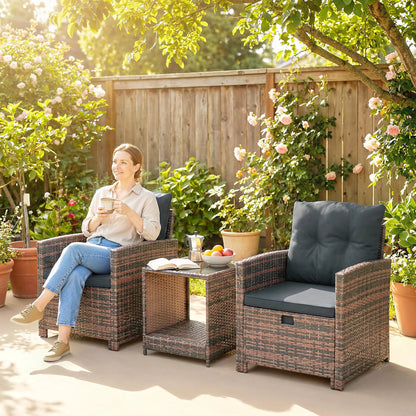 5 Piece Patio Furniture Set, Wicker Chairs, 2-Tier Glass Table, Brown/Dark Grey Patio Furniture Sets at Gallery Canada