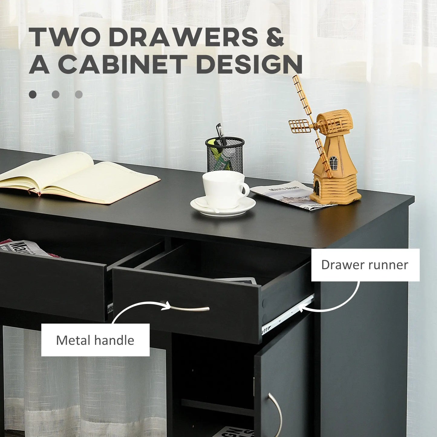 Computer Desk with Storage Drawers, Study Writing Table, Black Writing Desks at Gallery Canada