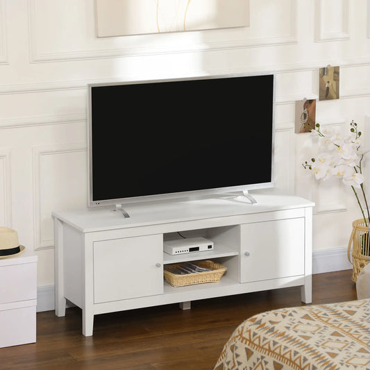 Support TV moderne pour téléviseurs de 55", armoires de rangement, étagères, 47.2" x 16.7" x 19.7", blanc