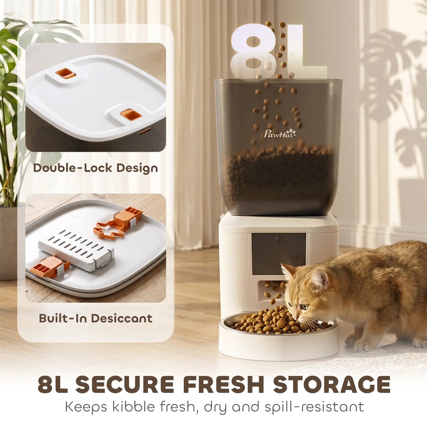 Distributeur automatique de nourriture pour chat intelligent 8L, contrôle via application WiFi